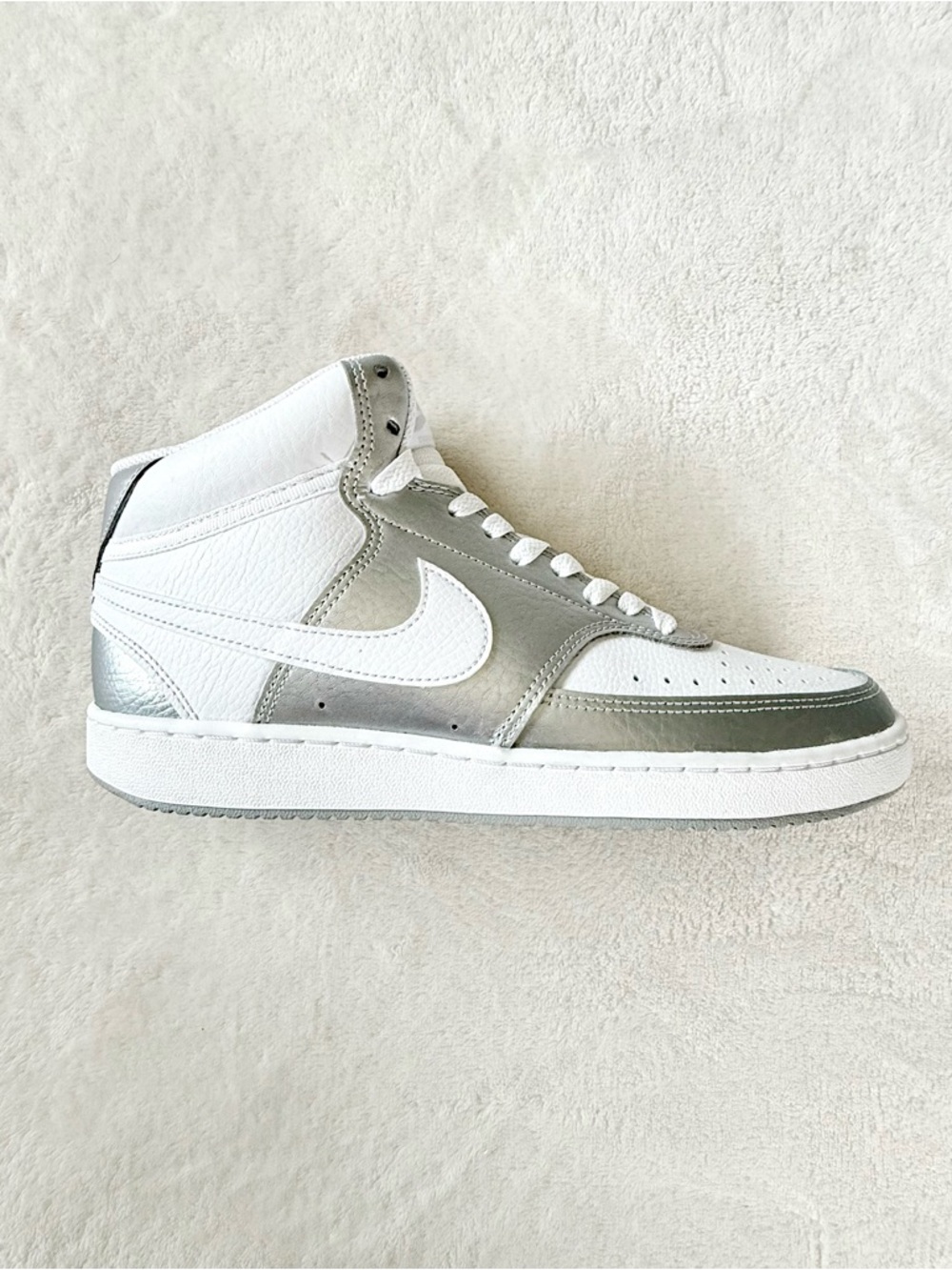 NEW Nike Court Vision Mid-Top Sneakers - White/Silver Metallic Women’s Size 9.5